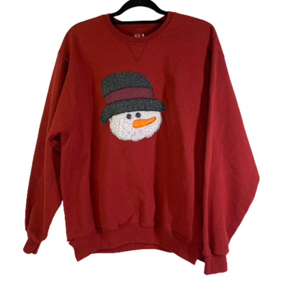 FRUIT OF THE LOOM Red‎ Felt Snowman Pull-Over Holiday Sweatshirt